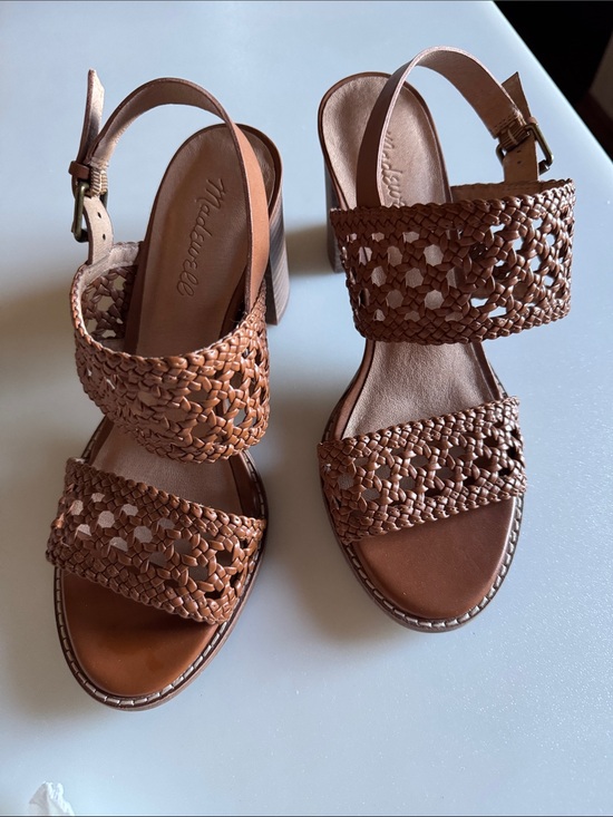 Madewell Shoes - Madewell Tan Woven Leather Block Heel Sandals